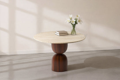 Aeris Travertin Eettafel – 100% massief Travertin Ronde Japandi Tafel