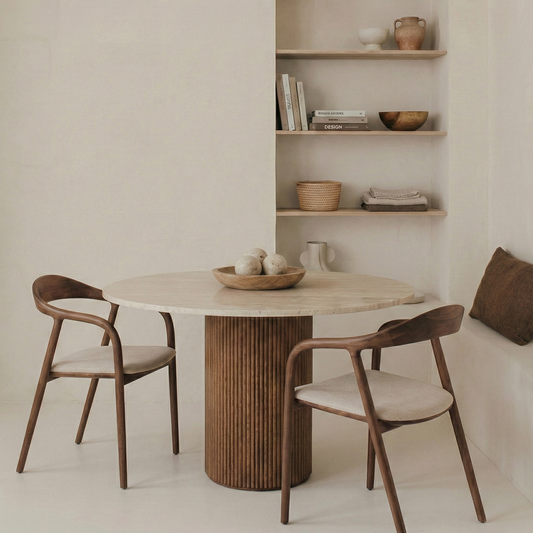 Calvera Dining – Travertin Eettafel - Japandi Design | Kinza