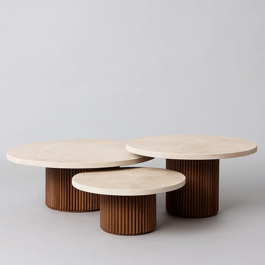 Calvera Trio - Japandi Salontafelset van Travertin