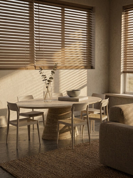 Ishiwa Travertin Eettafel – Ronde Japandi Tafel | Kinza