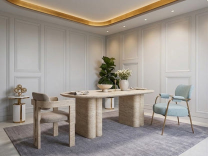 Aureon Travertin Eettafel – Ovale Japandi Tafel | Kinza