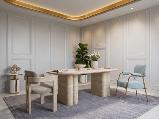 Aureon Travertin Eettafel – Ovale Japandi Tafel | Kinza