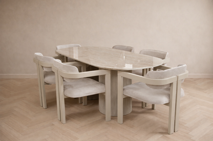 KINZA MIO EETTAFELSET met 6 stoelen – Travertin Look Ovaal