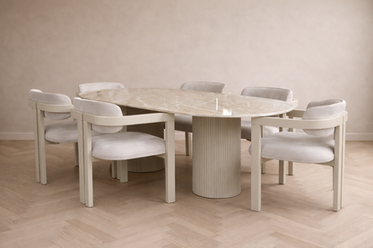 KINZA MIO EETTAFELSET met 6 stoelen – Travertin Look Ovaal